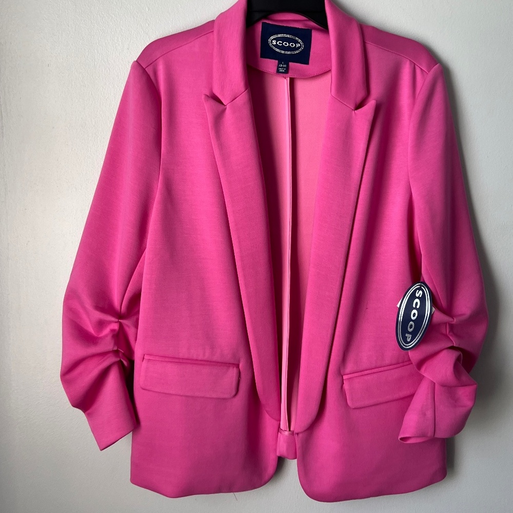 SCOOP scrunch sleeve pink blazer